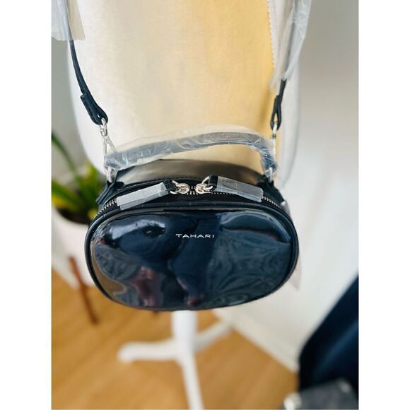 TAHARI Laguna Crossbody Bag, Vegan Patent Leather, Black, Adjustable Strap, NWT - Picture 8 of 16